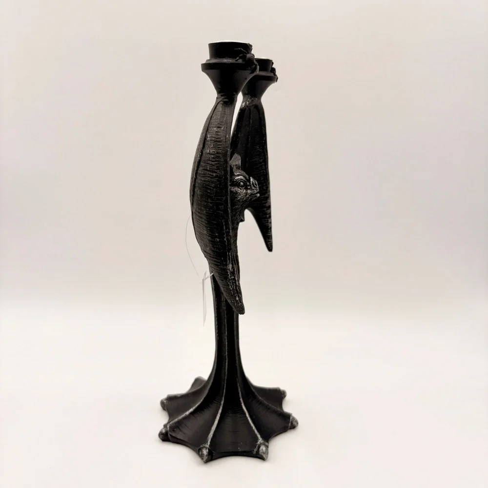 Gothic Bat Candelabra Double Taper Candle Holder Black Silver Halloween Decor